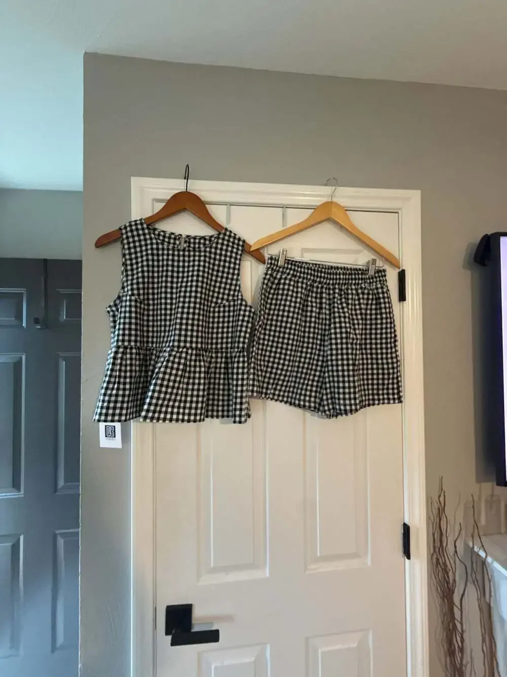 Qibabu Clothing Black and White Gingham Peplum Tank Top and Shorts Set